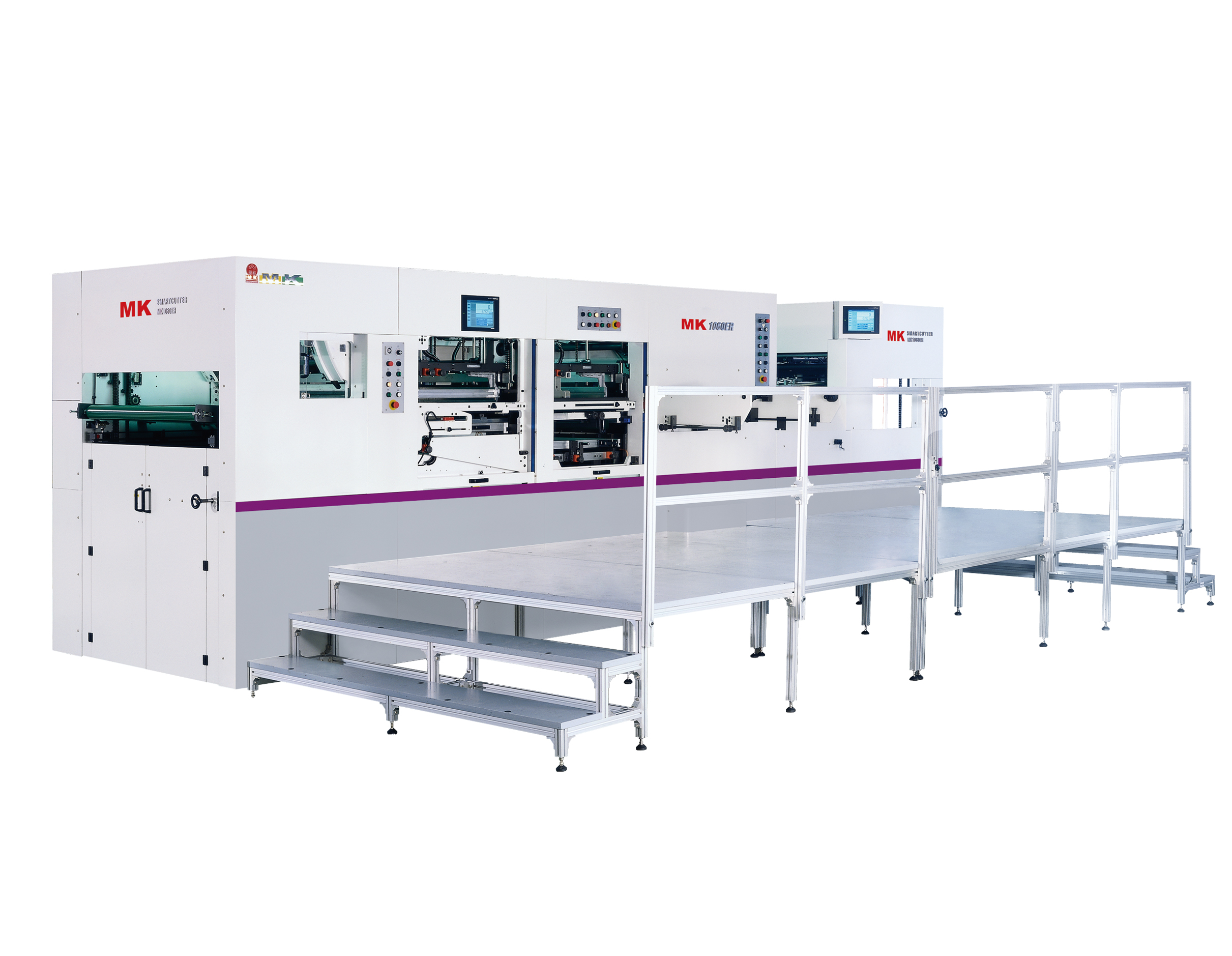 MK1060ER平壓平自動(dòng)全清廢模切機(jī)
技術(shù)描述：全清廢技術(shù)
2008年，長(zhǎng)榮推出國(guó)內(nèi)第一臺(tái)全清廢模切機(jī)。實(shí)現(xiàn)從模切、清廢、分盒、自動(dòng)出料的高自動(dòng)化紙盒成型加工。為中國(guó)全清廢技術(shù)的突破起到了推進(jìn)作用，也使全清廢模切機(jī)正式在國(guó)內(nèi)推廣開(kāi)來(lái)。